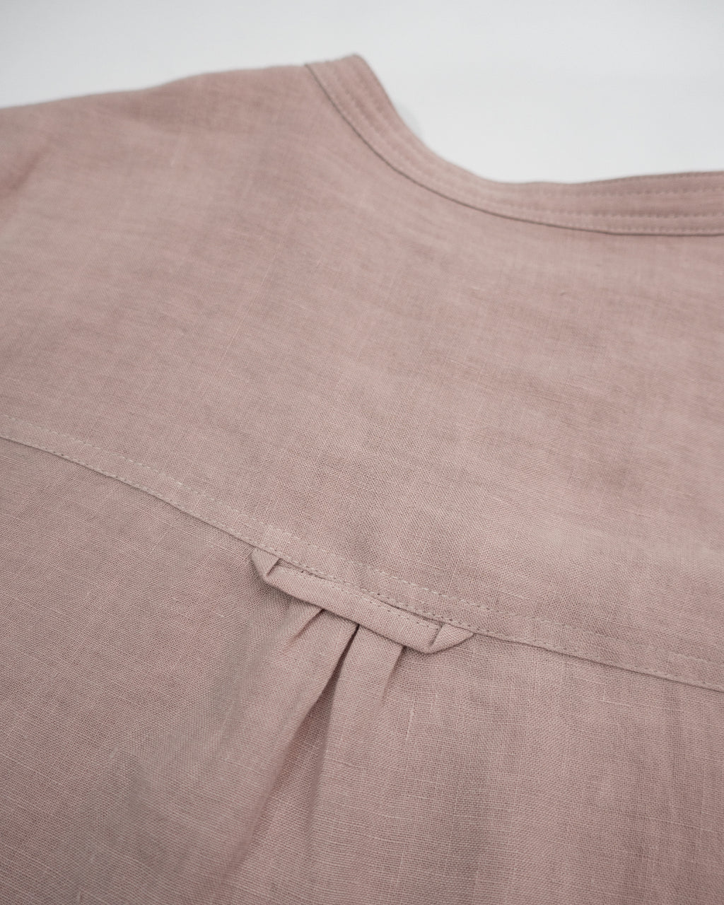 Wash Linen Band Collar Henley Neck Like Half Sleeve Atelier Shirt <#smoke pink>