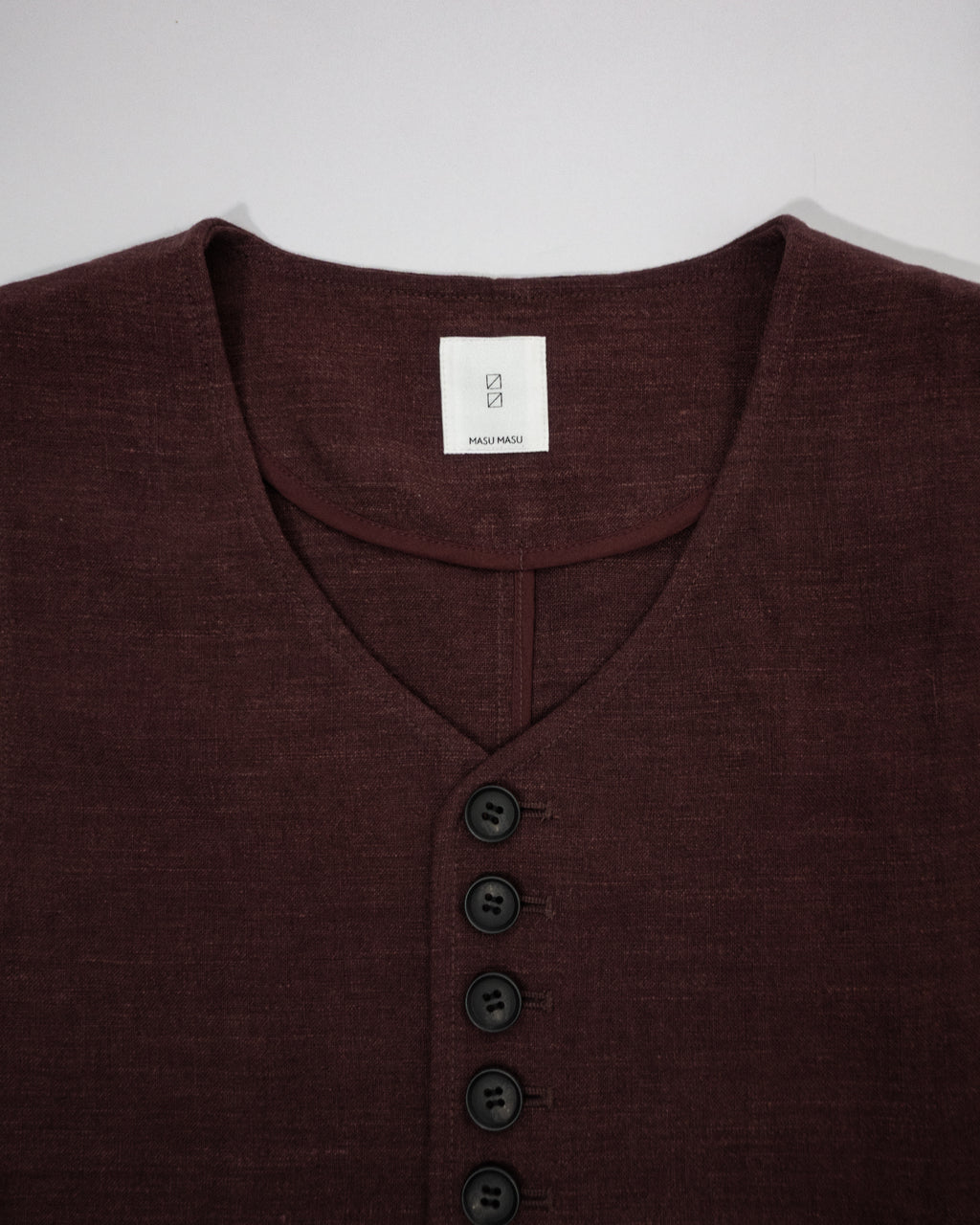 French Linen Back Belt Button Design V-Neck Vest <#burgundy>