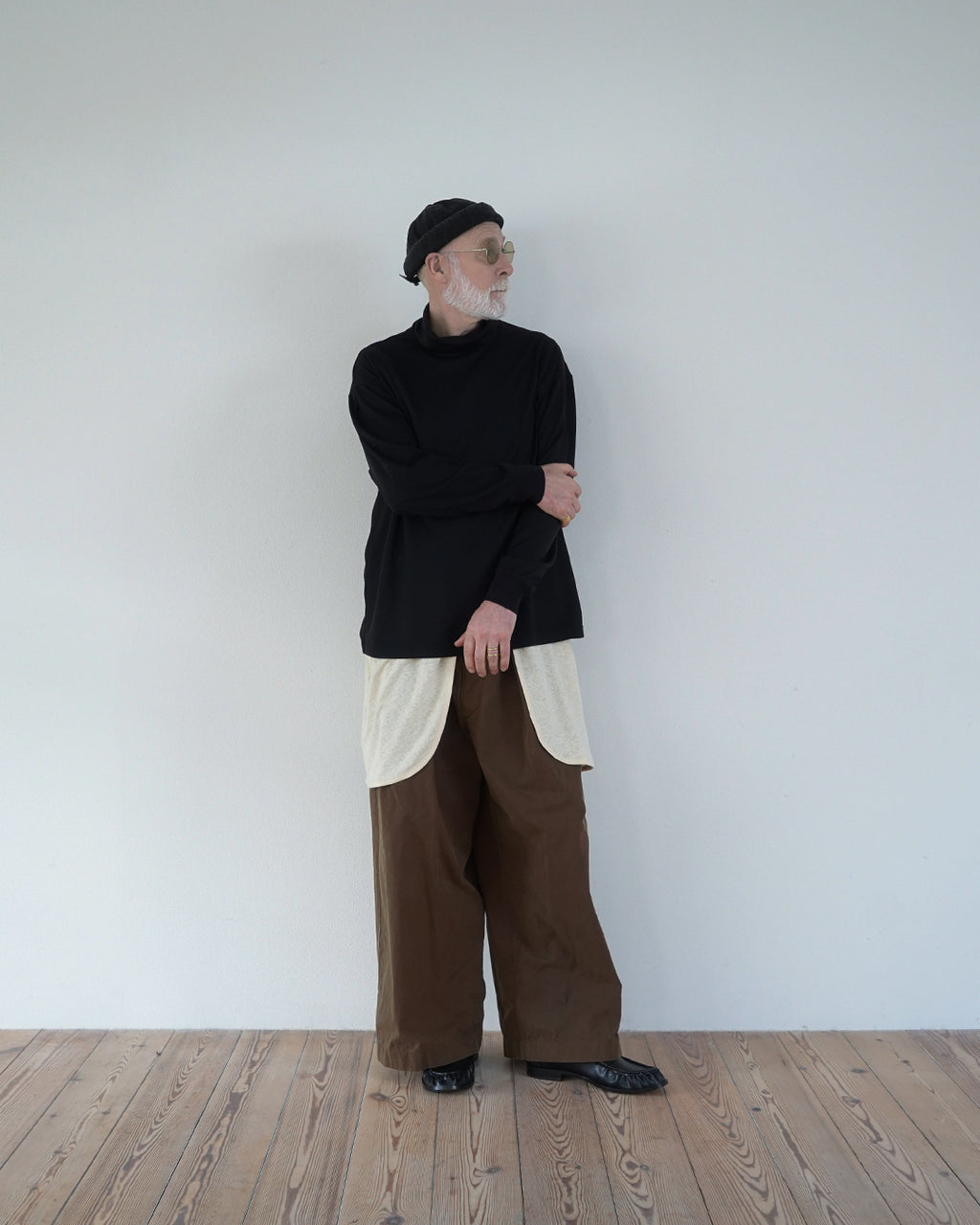 Super100s WOOL Plating Turtleneck L/S Logo TEE <#black>