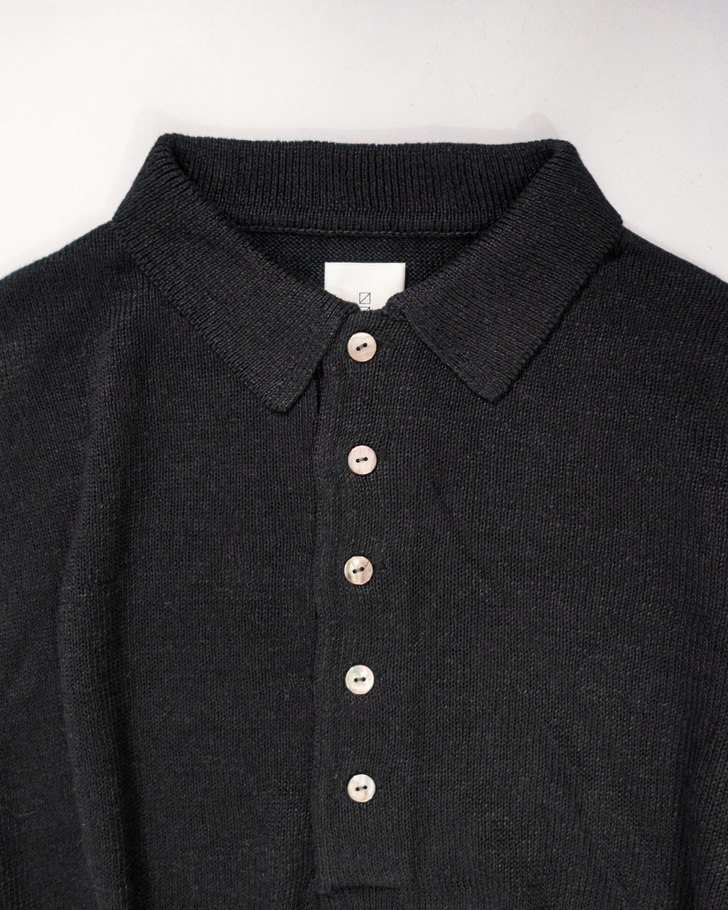 Linen Mid-Gauge Half Sleeve Knit Polo <#black>