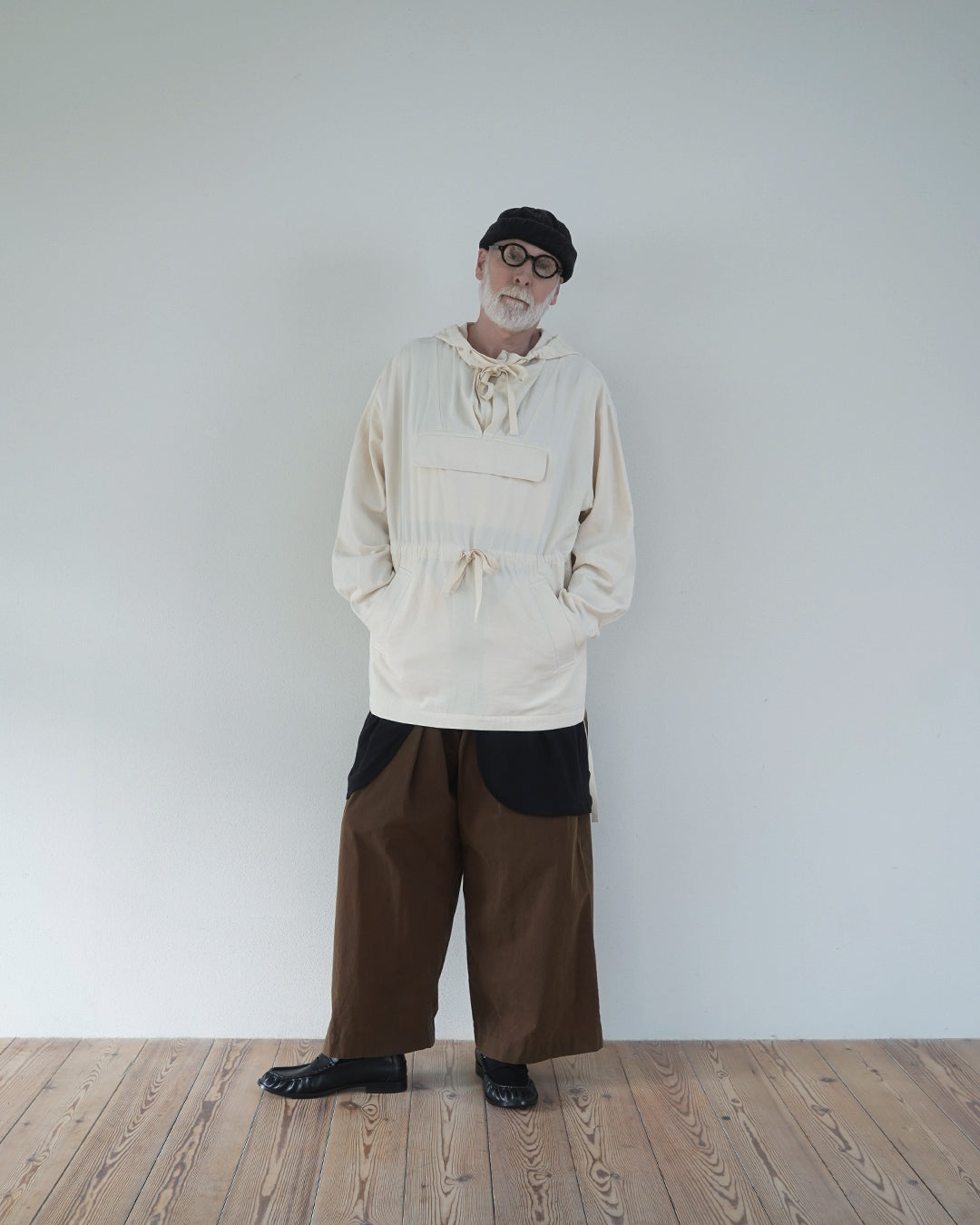 Brushed Cotton Flannel Biowash French Anorak Parka <#ivory&gt