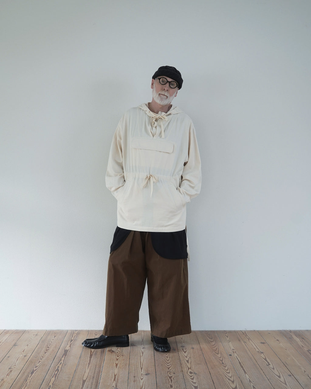 Brushed Cotton Flannel Biowash French Anorak Parka <#ivory>