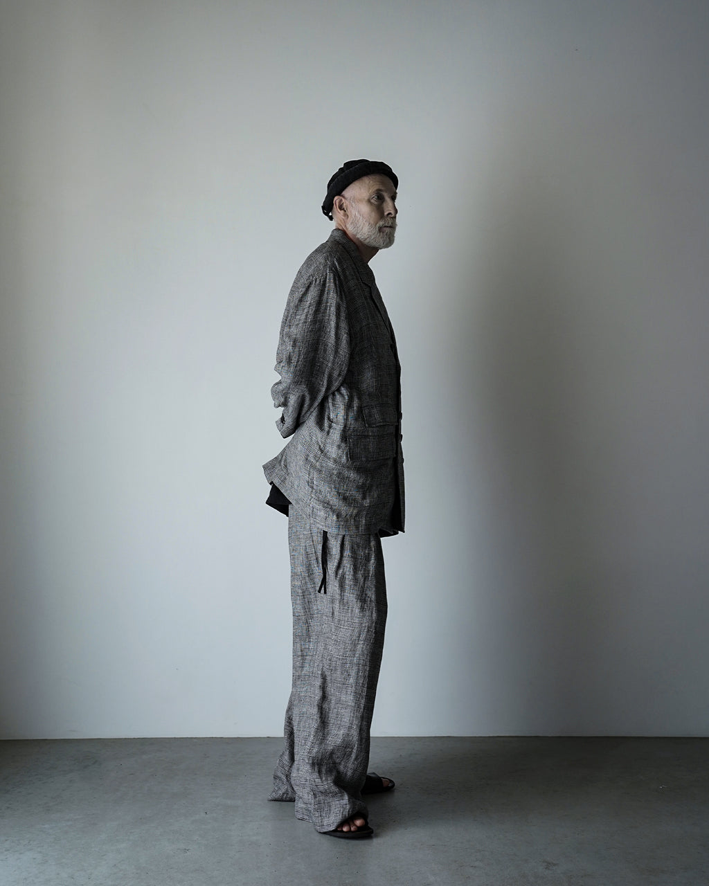 Glen Check Linen Back-Open Button Design Semi-Double Jacket <#glen check>