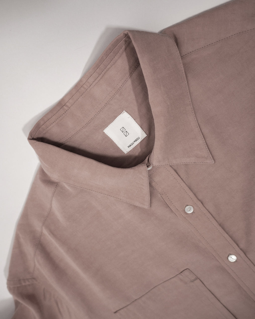 Linen-Tencel Double Pocket Regular Collar Over Shirt <#smoke pink>