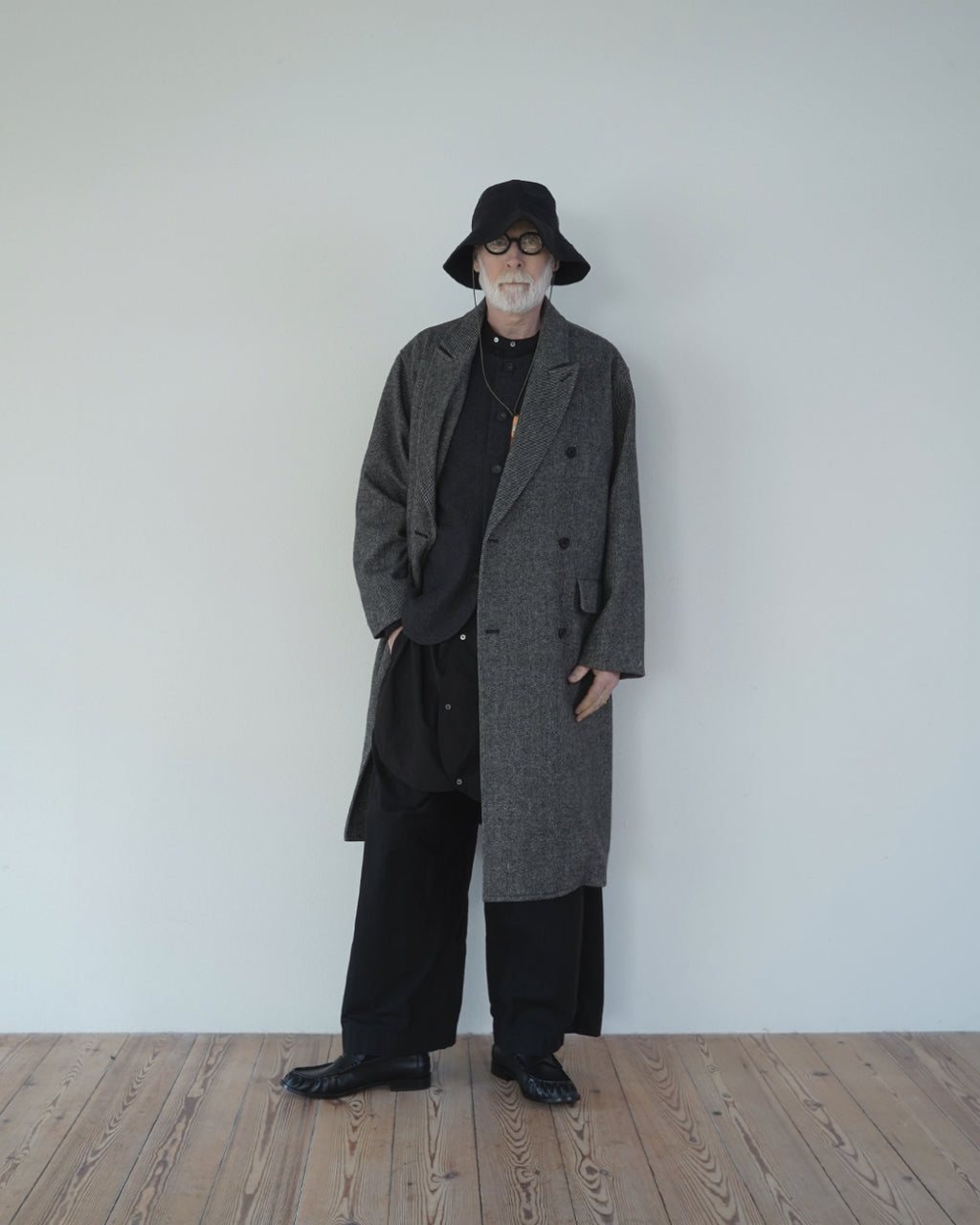 Wool Blend Double-Breasted Long Coat <#gray>