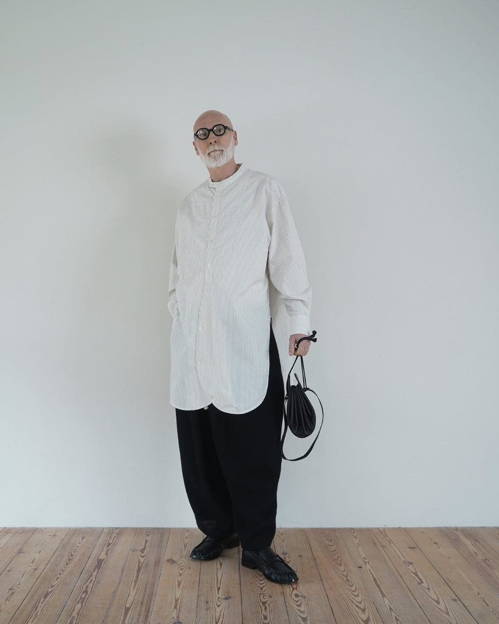Cotton Typewriter Round Slit Long Officer Shirt <#ivory stripe>