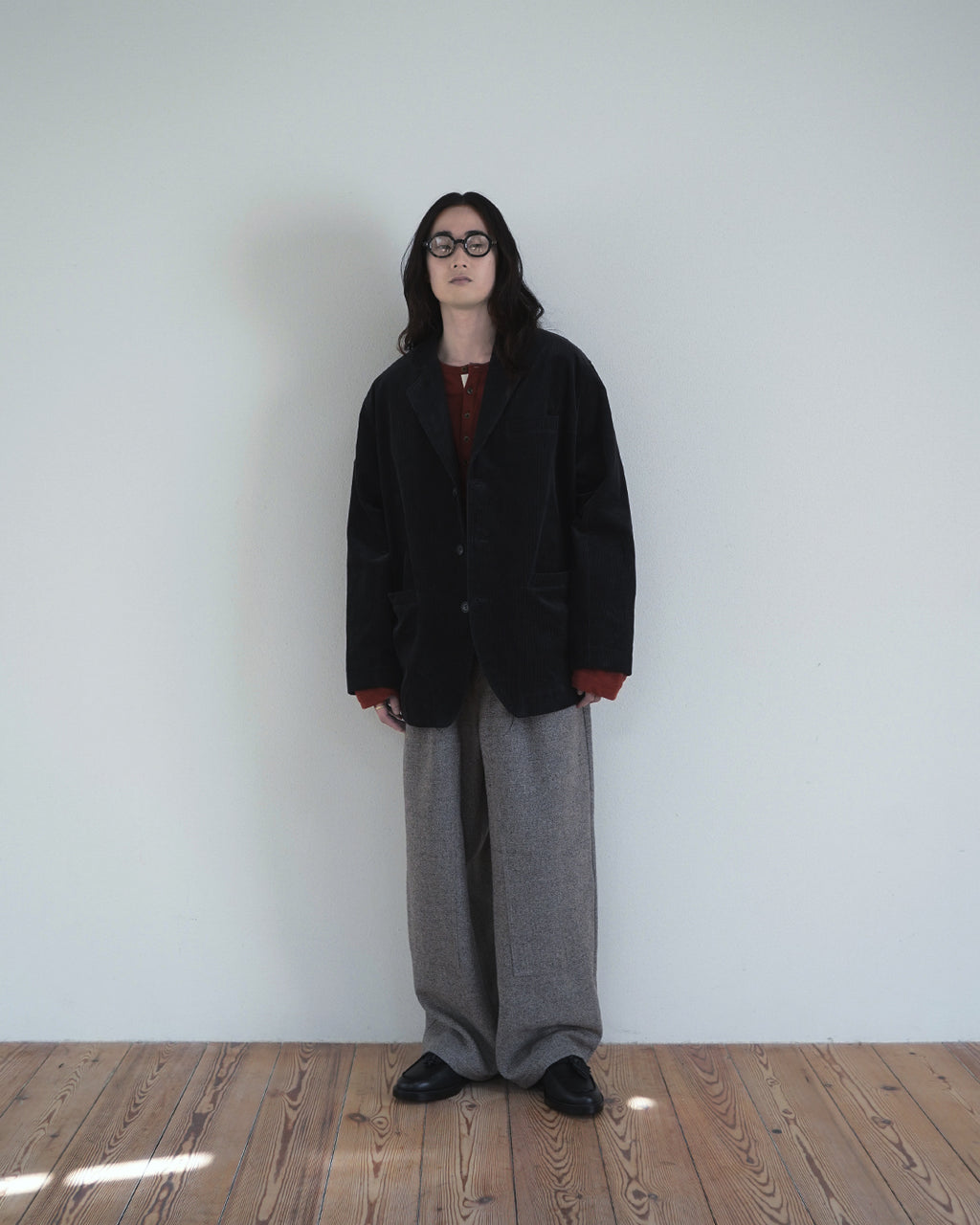 Linen Jersey Henley Neck Middle Length L/S Tee <#terracotta>