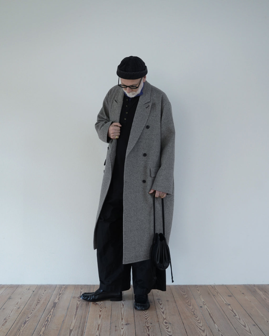 Wool Blend Double-Breasted Long Coat <#greige>