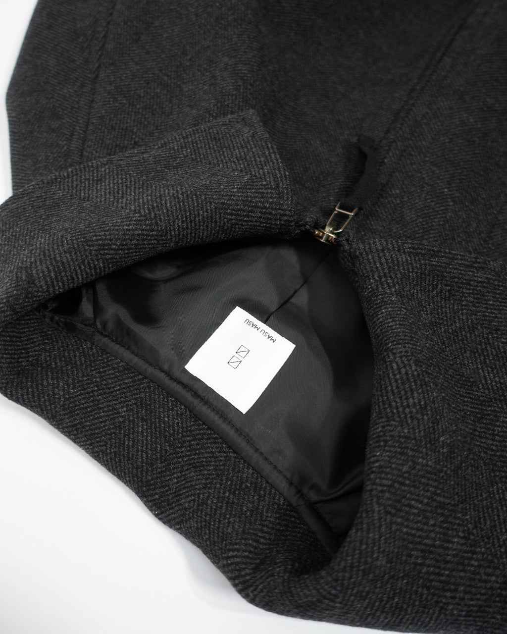 Wool Blend Herringbone Tweed Volume Zip Blouson <#black>