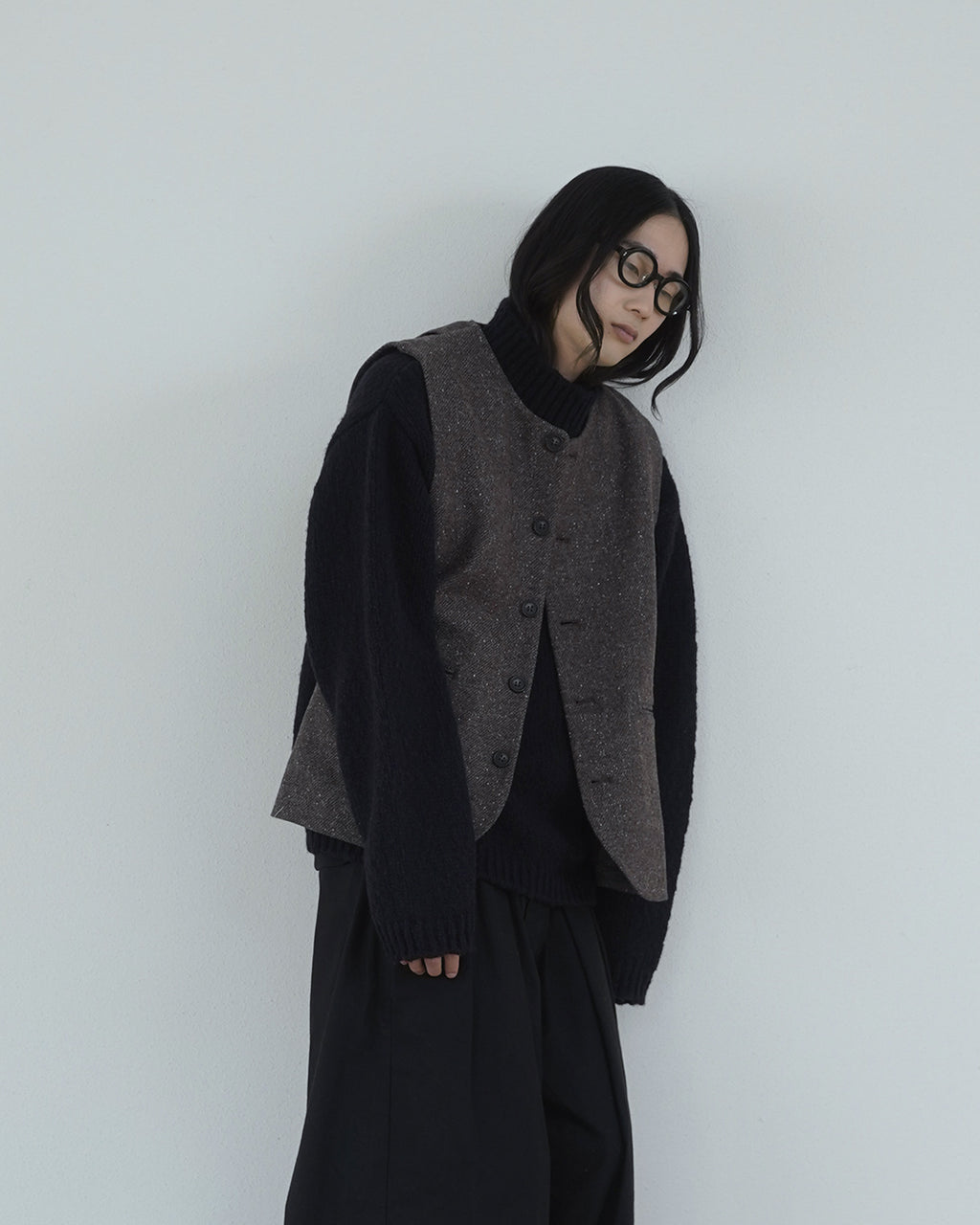 Wool Blend High Neck Hand-like Knit / Sweater <#black>