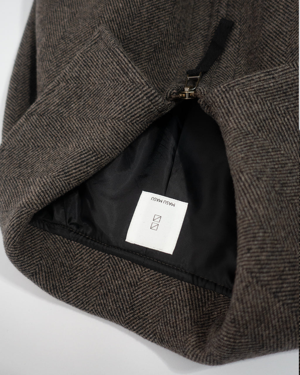 Wool Blend Herringbone Tweed Volume Zip Blouson <#brown>