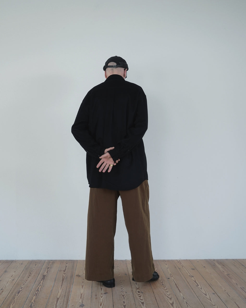 Wool Blend Heavy Flannel Wide Tuck Over Shirt <#black>