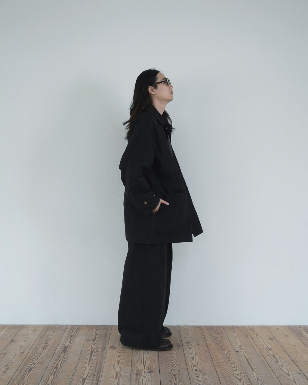 Oiled Wax Washed Moleskin 6-pocket Coverall <#black>
