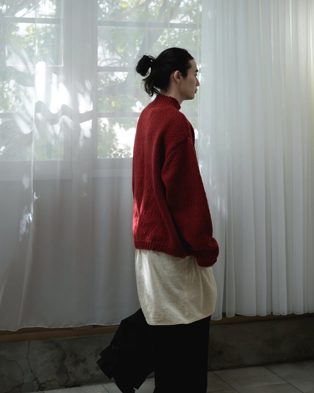 Wool Blend High Neck Hand-like Knit / Sweater <#red>