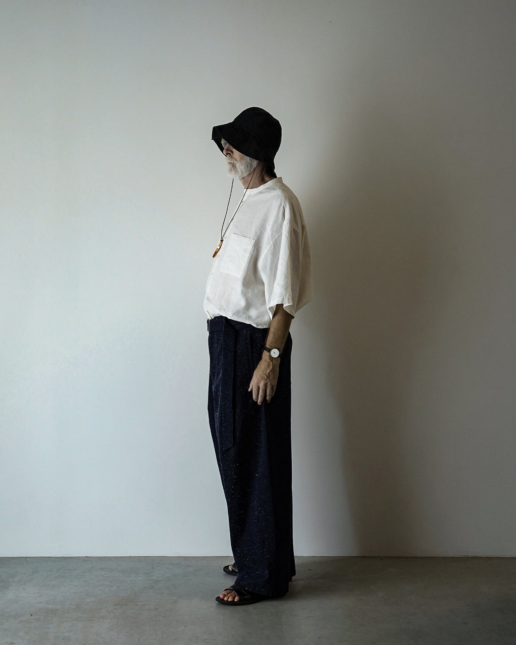 Nep Denim Belted Wide Tapered 1Tuck Baggy Pants <#indigo>