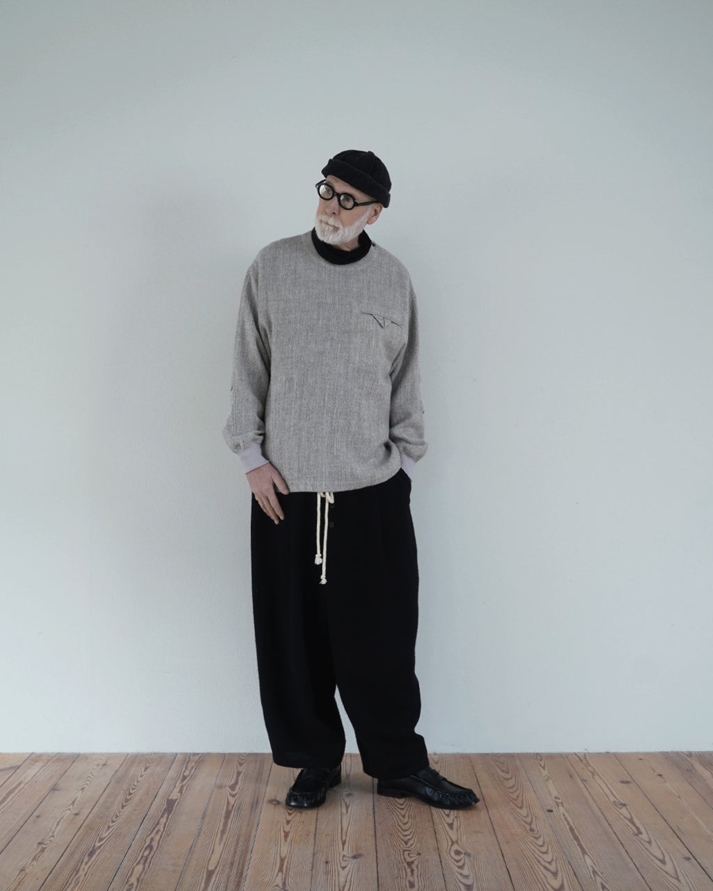 Shetland Wool Linen Crew Neck LS Tuck Rib Pullover <#light gray>