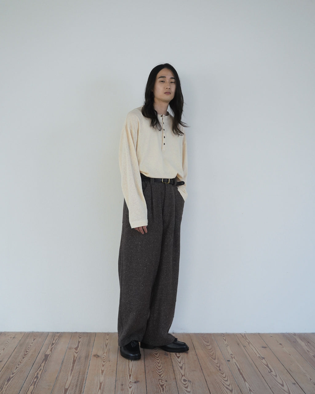 Wool Blend Tweed Double-Knee Painter's Work Pants <#brown>