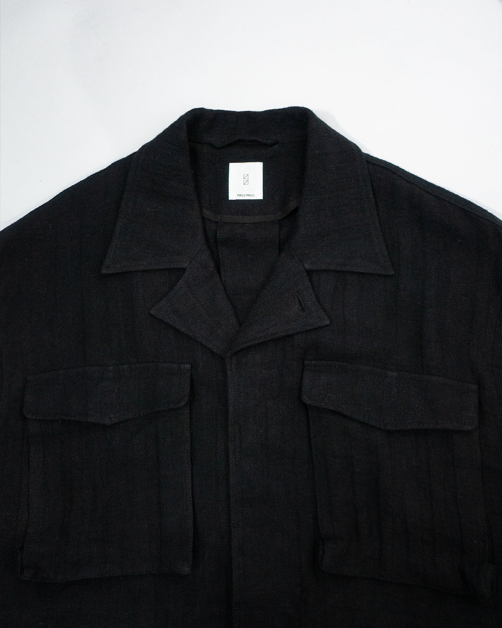 Linen Herringbone M-43 Field Jacket <#black>