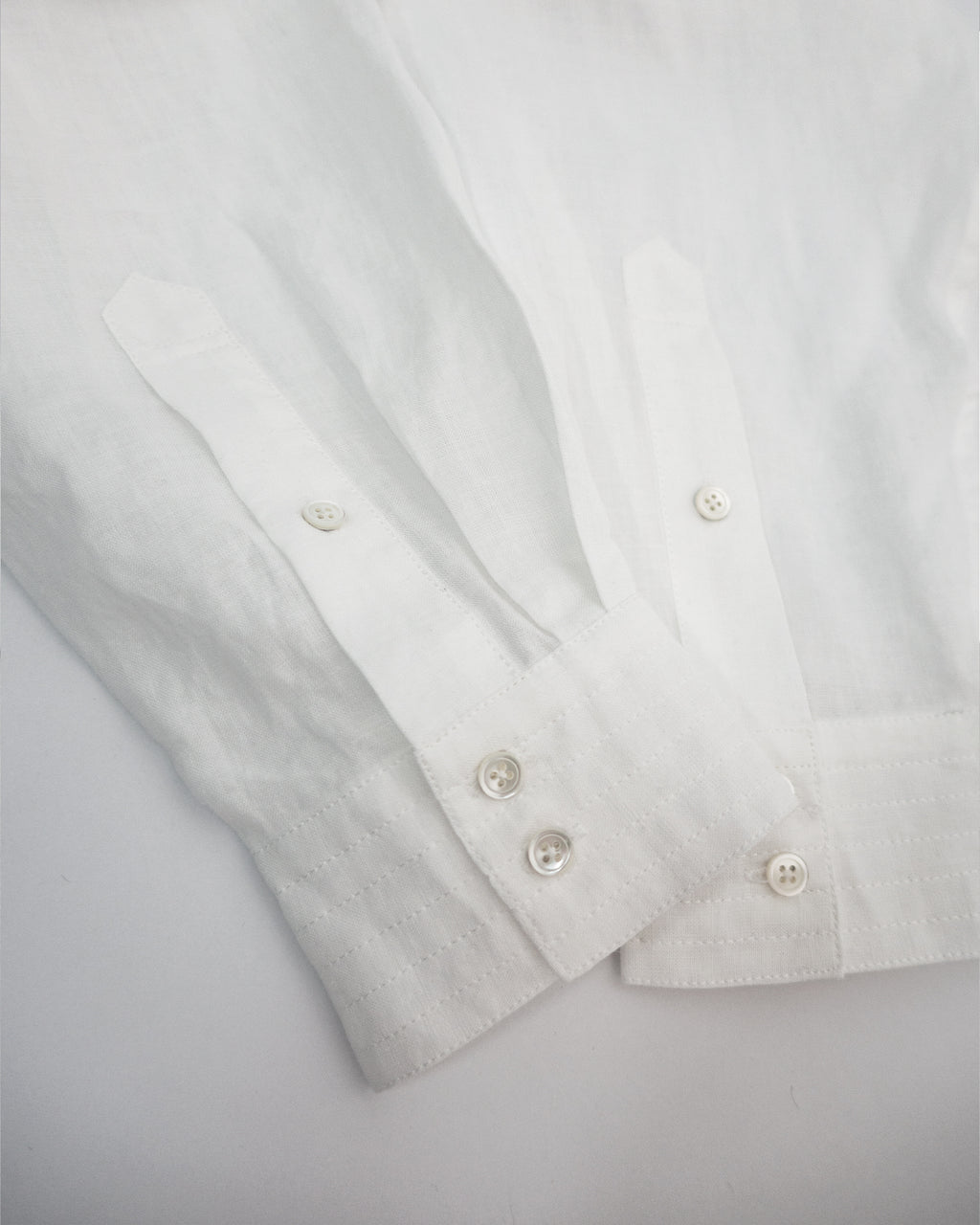 Linen Band Collar Round Slit Long Officer Shirt <#off white>