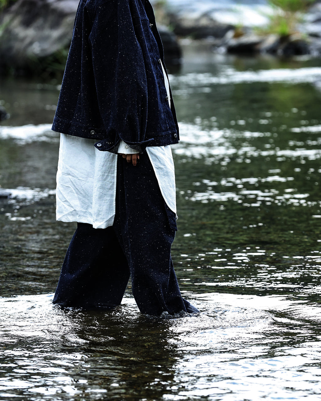 Nep Denim Belted Wide Tapered 1Tuck Baggy Pants <#indigo>