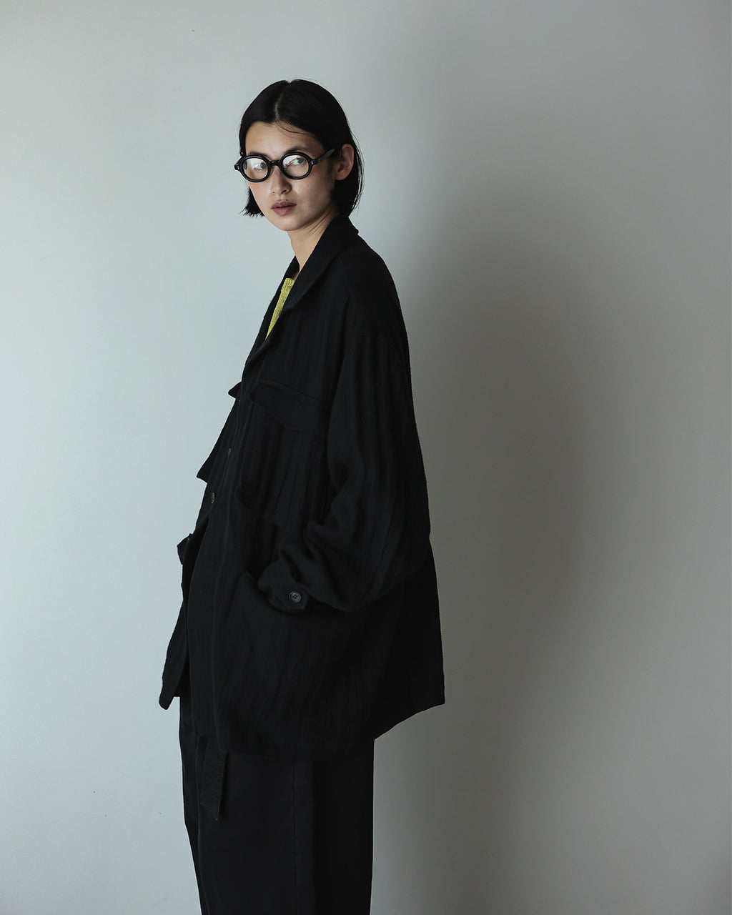 Linen Herringbone M-43 Field Jacket <#black>