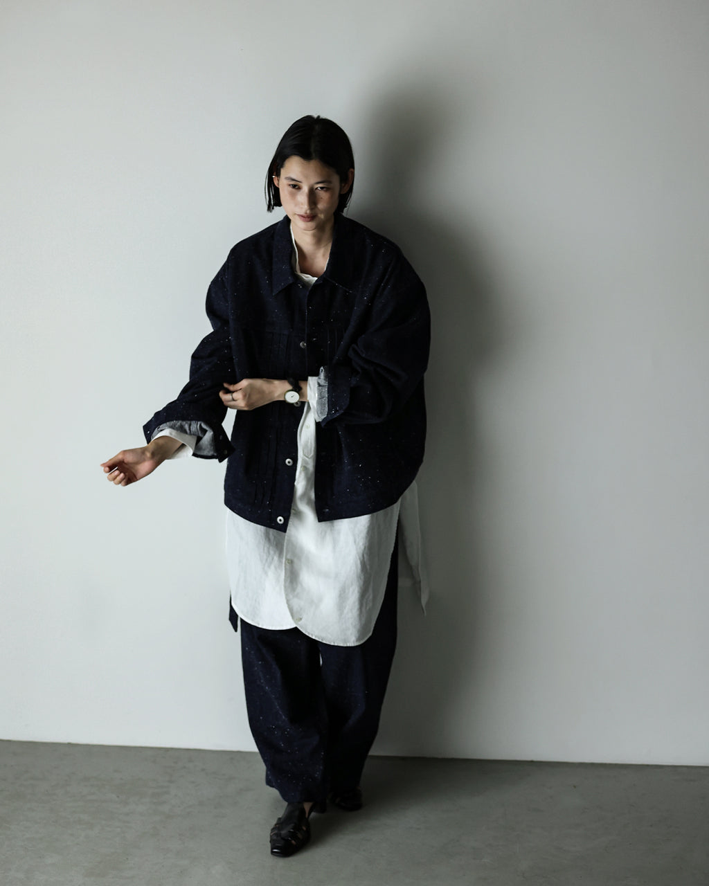 Nep Denim Belted Wide Tapered 1Tuck Baggy Pants <#indigo>