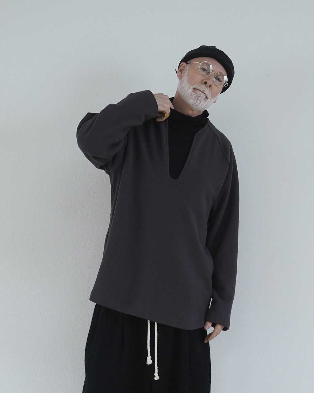 Super100s WOOL Plating Turtleneck L/S Logo TEE <#black>