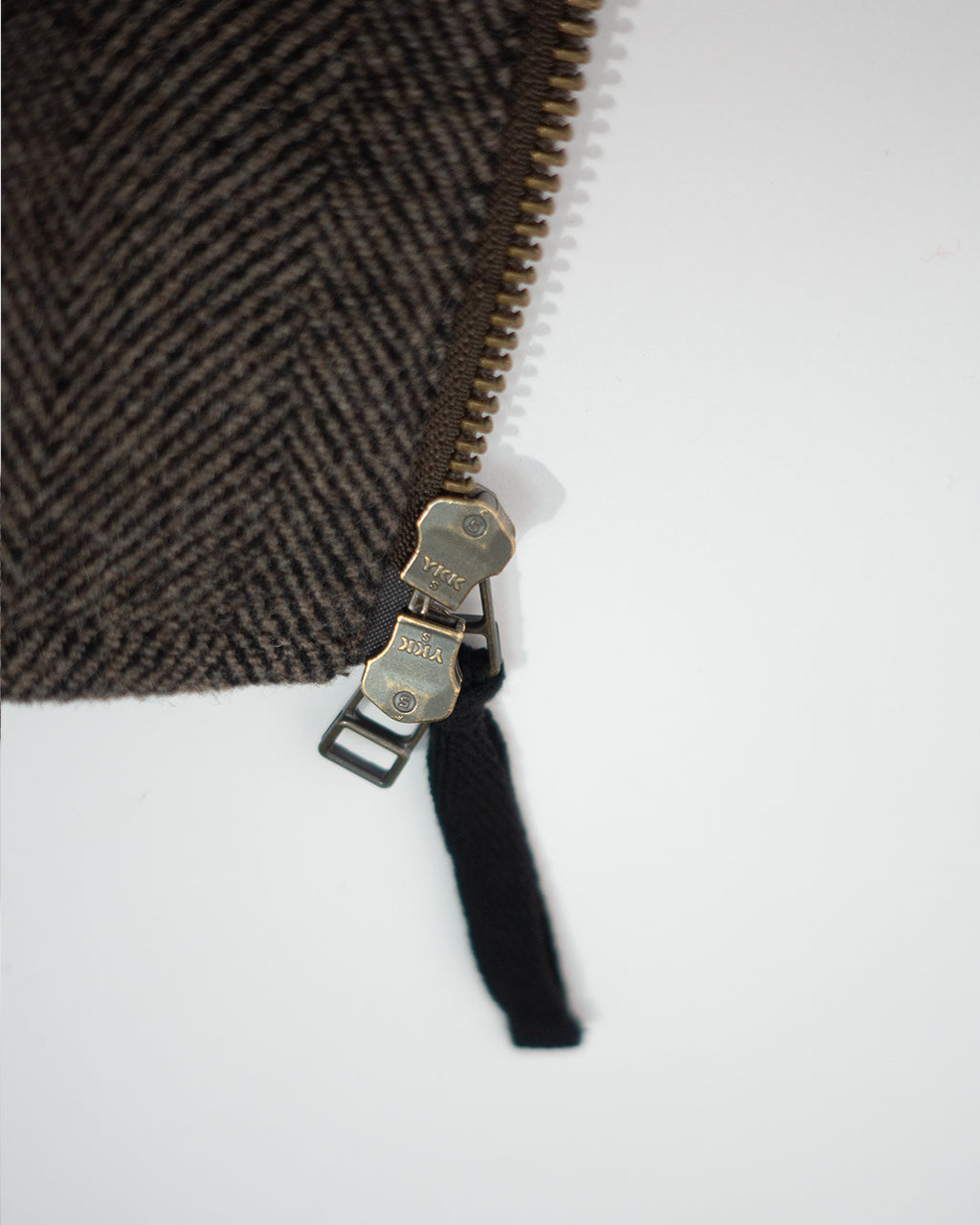 Wool Blend Herringbone Tweed Volume Zip Blouson <#brown>