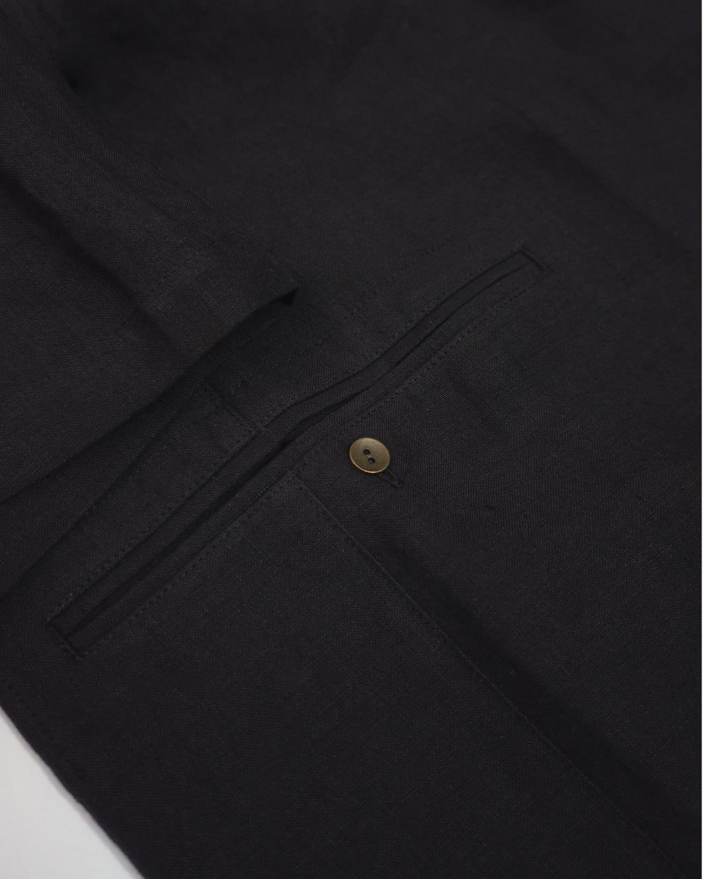 Wash Linen Open Collar 3/4 Sleeve Sleeping Shirt <#black>