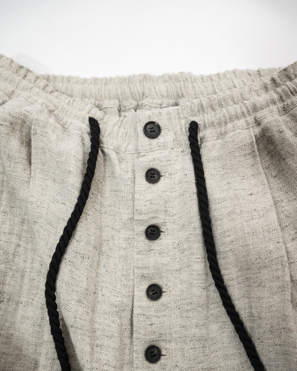 Linen Herringbone Button-Fly Easy Sarouel Pants <#heather gray>