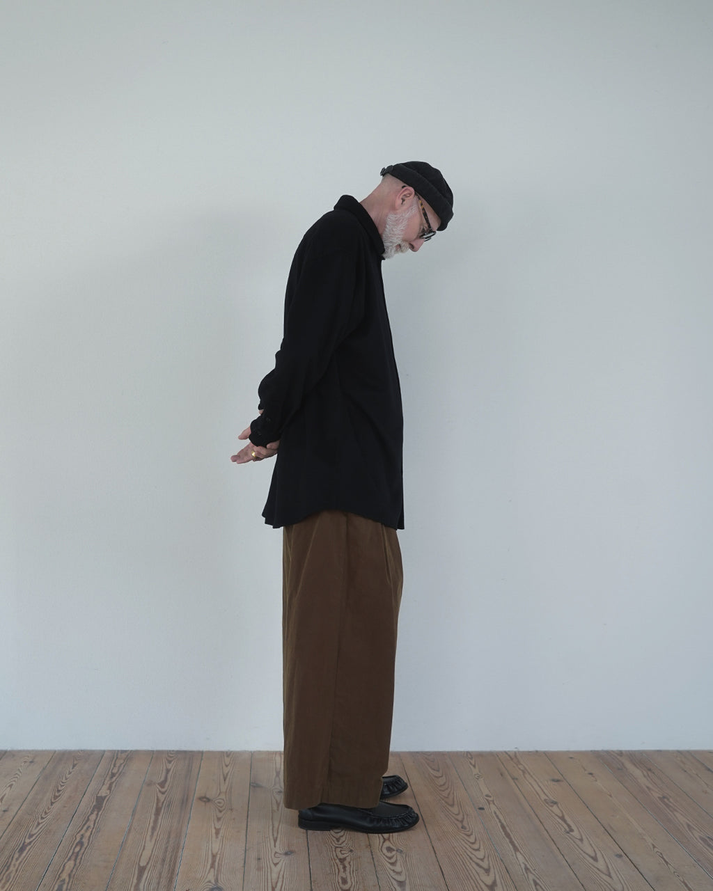 Wool Blend Heavy Flannel Wide Tuck Over Shirt <#black>