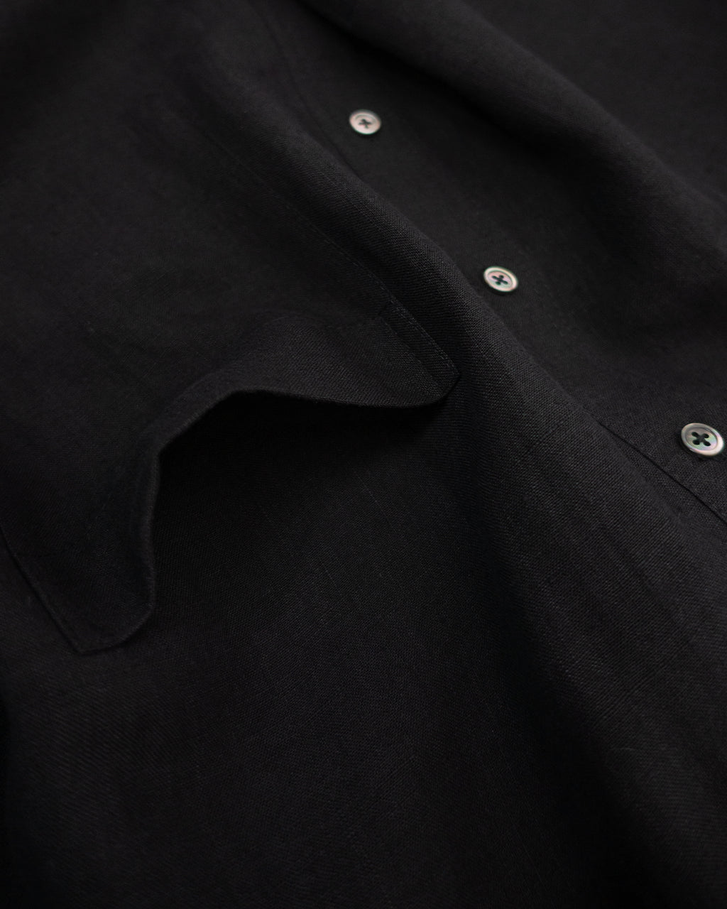 Wash Linen Band Collar Henley Neck Like Half Sleeve Atelier Shirt <#black>