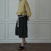 High Waist 2 Tuck Wide Half Trousers.