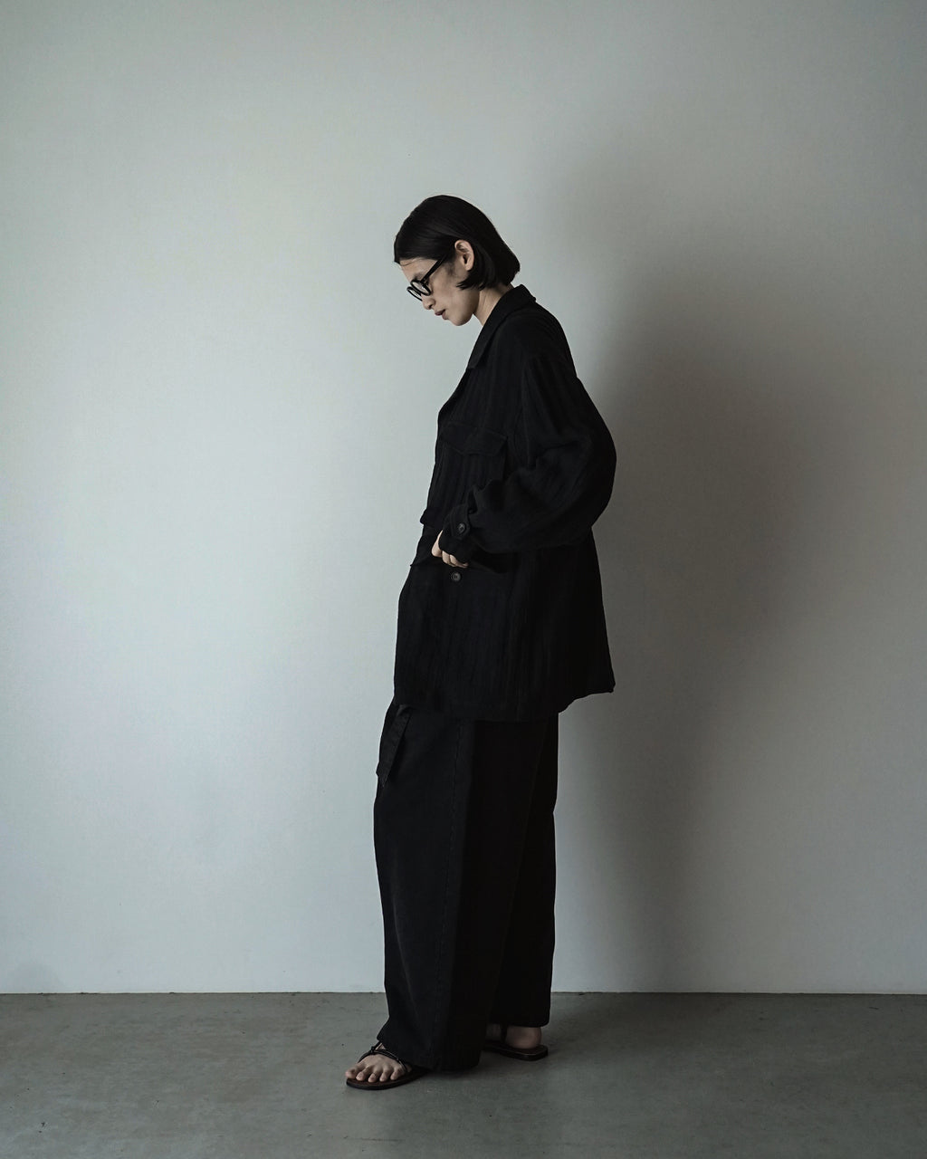 Cotton Chino Belted Wide Tapered 1Tuck Baggy Pants <#black>