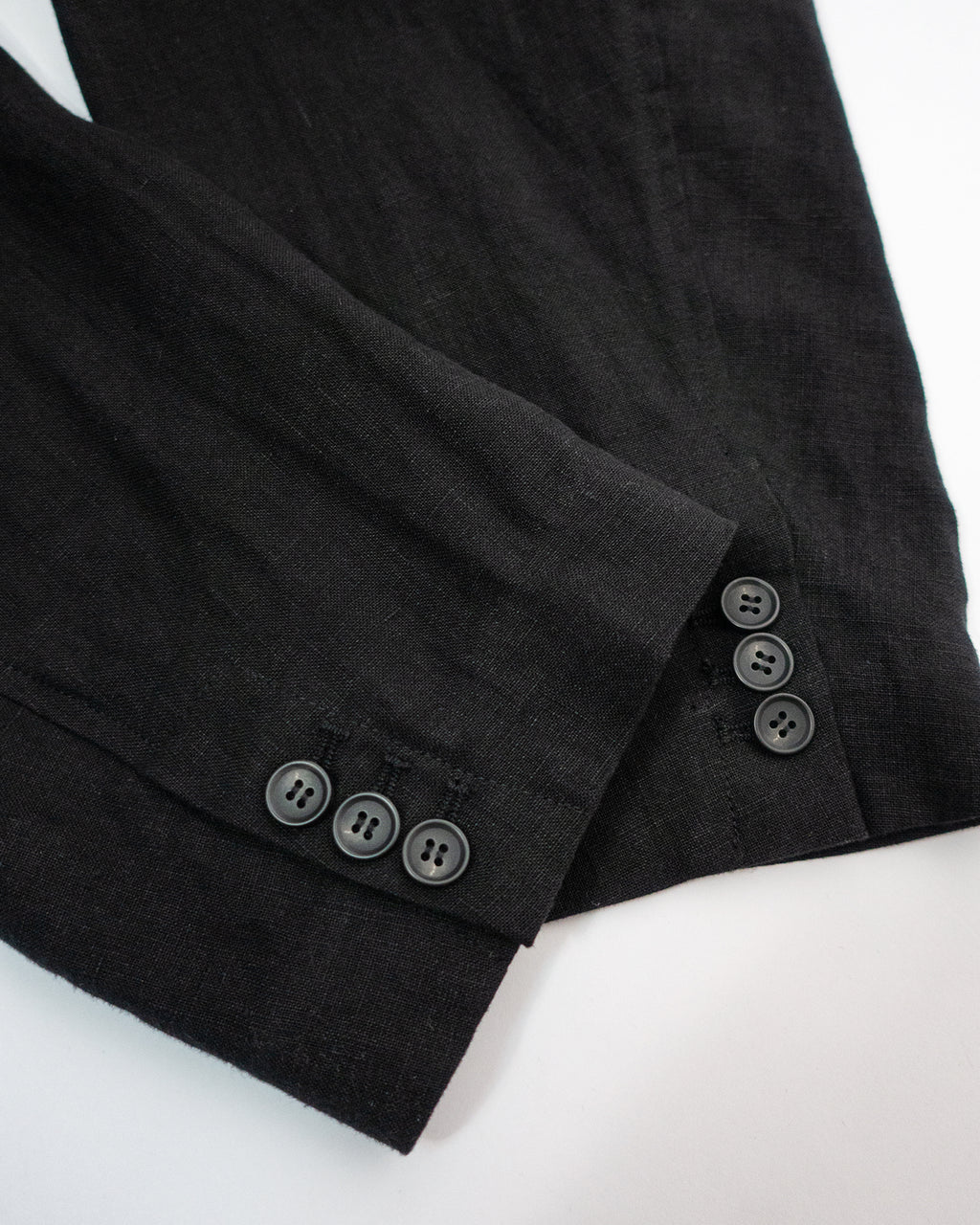 French Linen Back-Open Button Design Semi-Double Jacket <#black>