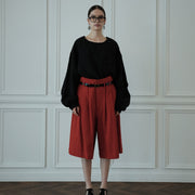 High Waist 2 Tuck Wide Half Trousers.