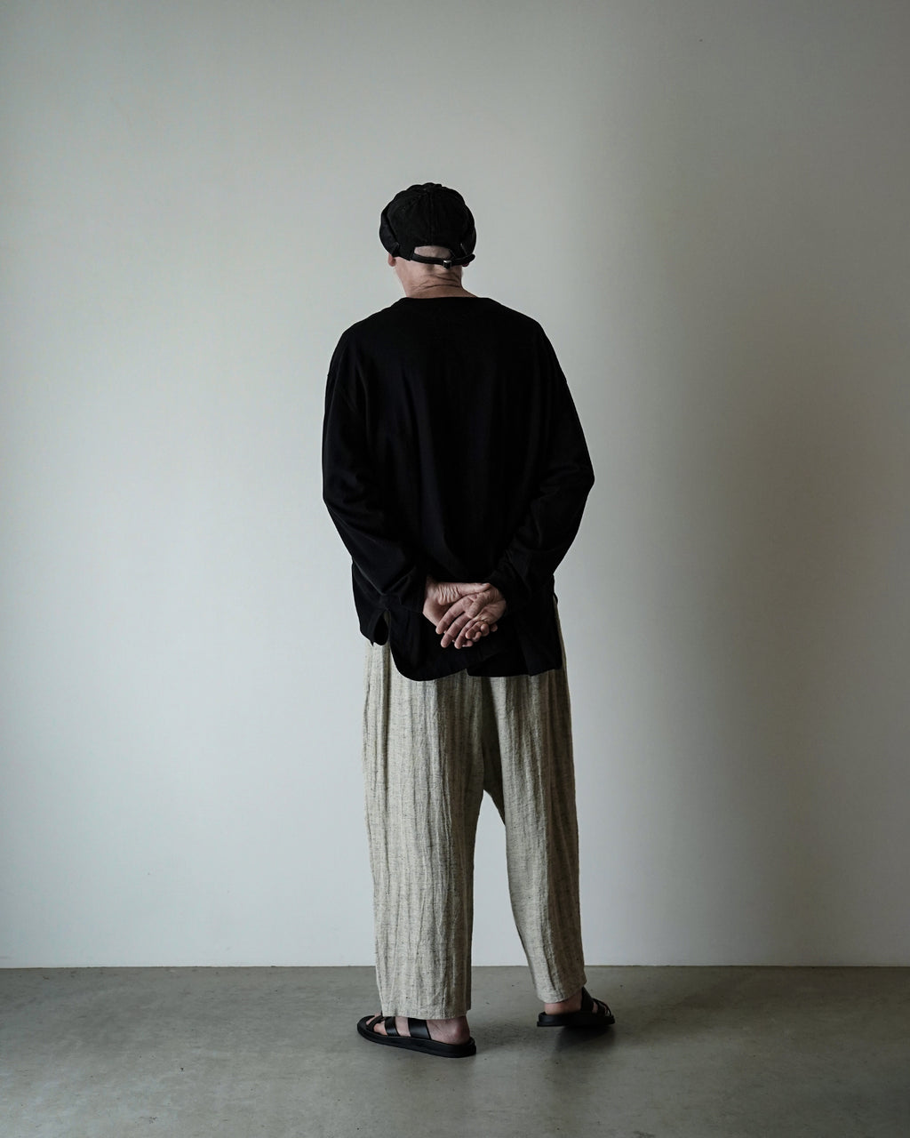 Linen Herringbone Button-Fly Easy Sarouel Pants <#heather gray>