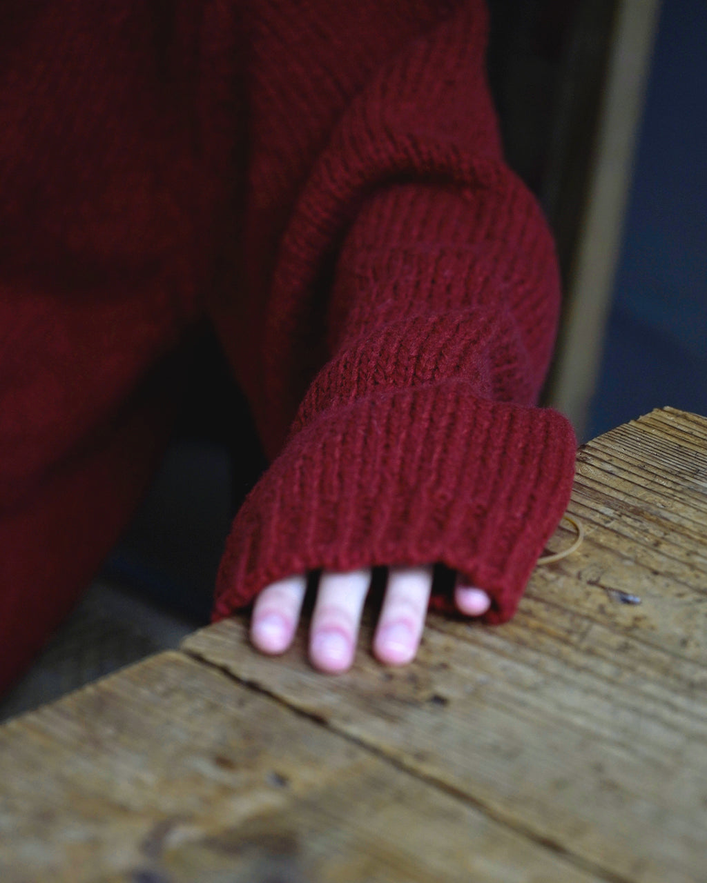 Wool Blend High Neck Hand-like Knit / Sweater <#red>