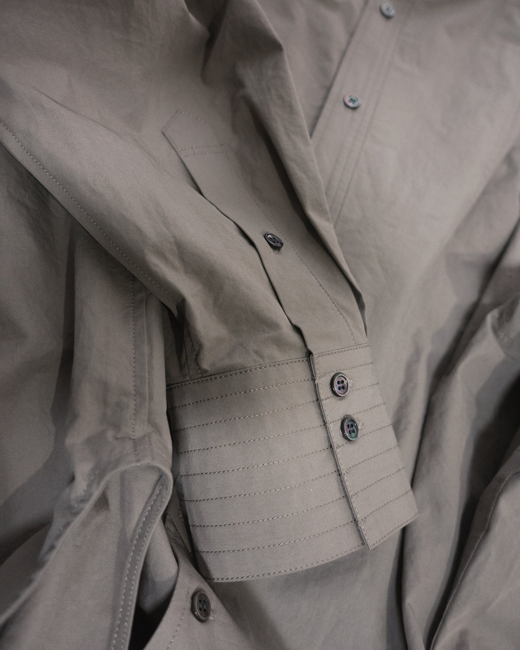 Cotton Typewriter Round Slit Long Officer Shirt <#greige>