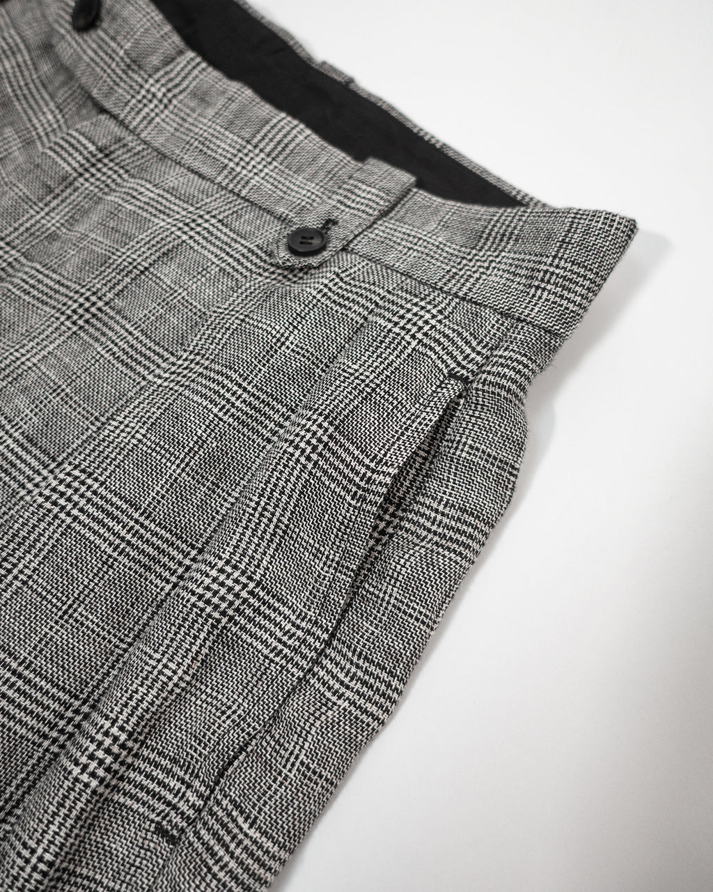 Glen Check Linen Back Belt 3Tuck Wide Straight Trousers <#glen check>