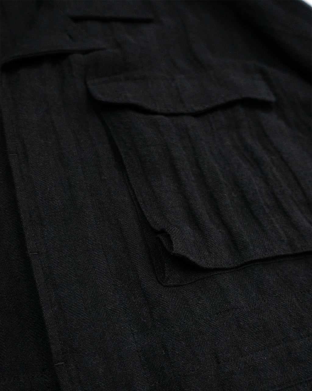 Linen Herringbone M-43 Field Jacket <#black>