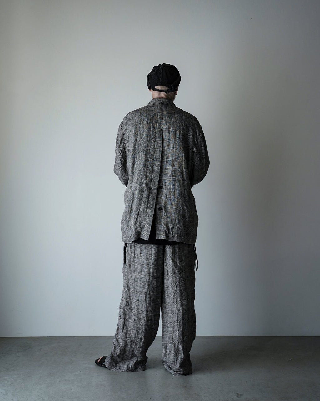 Glen Check Linen Back-Open Button Design Semi-Double Jacket <#glen check>