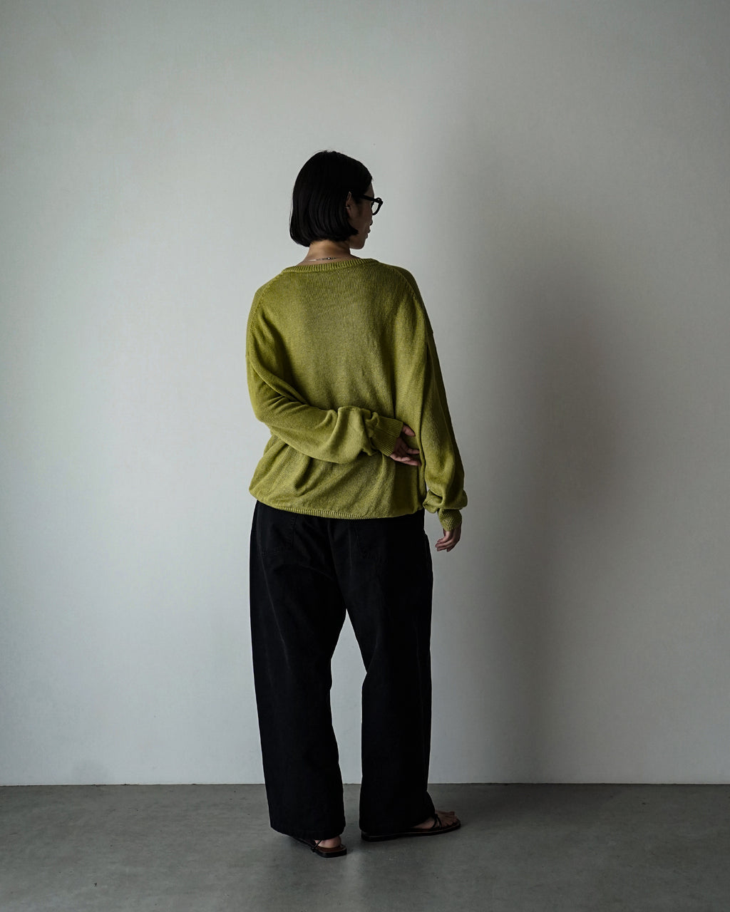 Linen Mid-Gauge Henley Neck Knit Pullover <#yellow>
