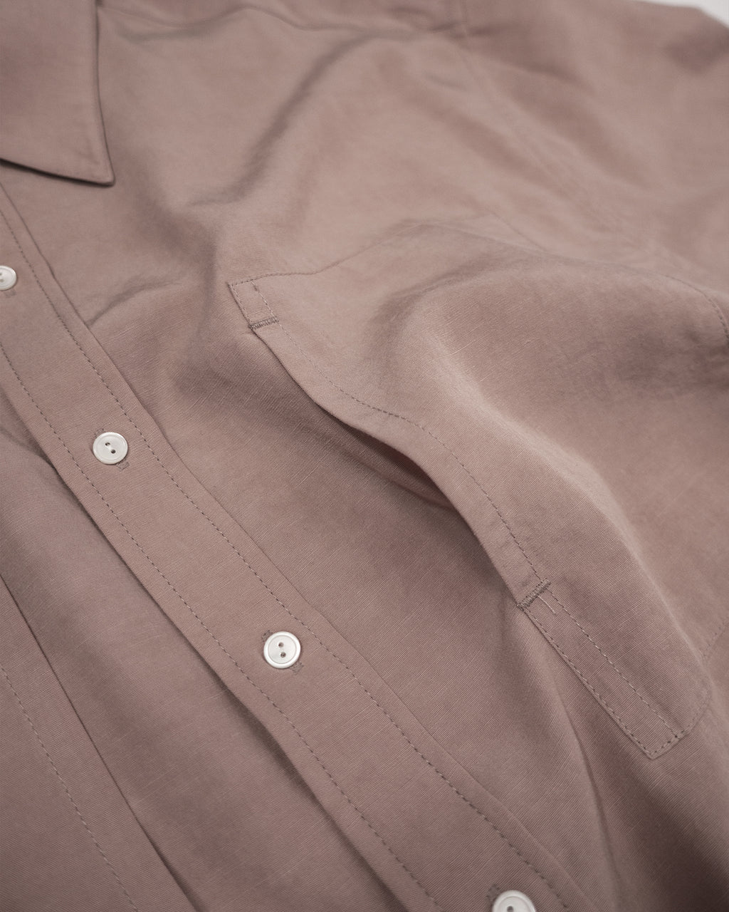 Linen-Tencel Double Pocket Regular Collar Over Shirt <#smoke pink>