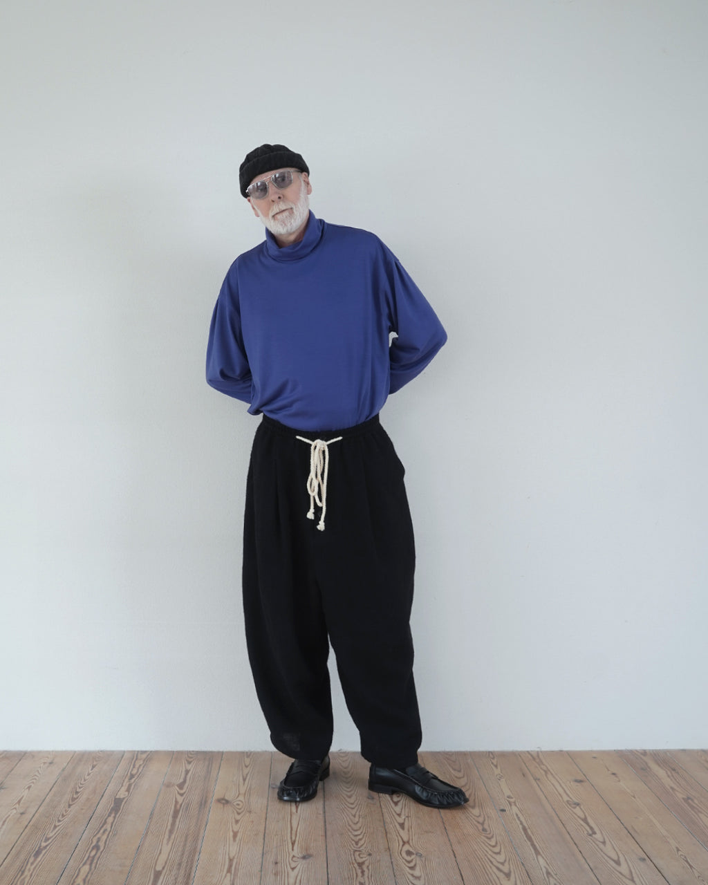 Shetland Wool Linen Rope Belt Easy Sarouel Pants <#black>