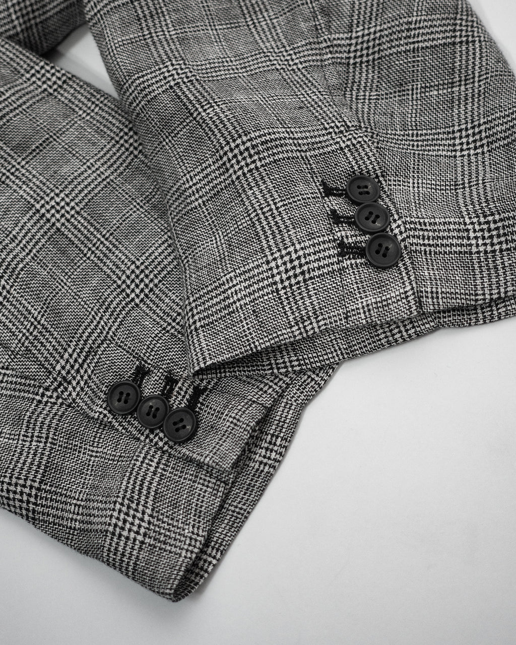 Glen Check Linen Back-Open Button Design Semi-Double Jacket <#glen check>