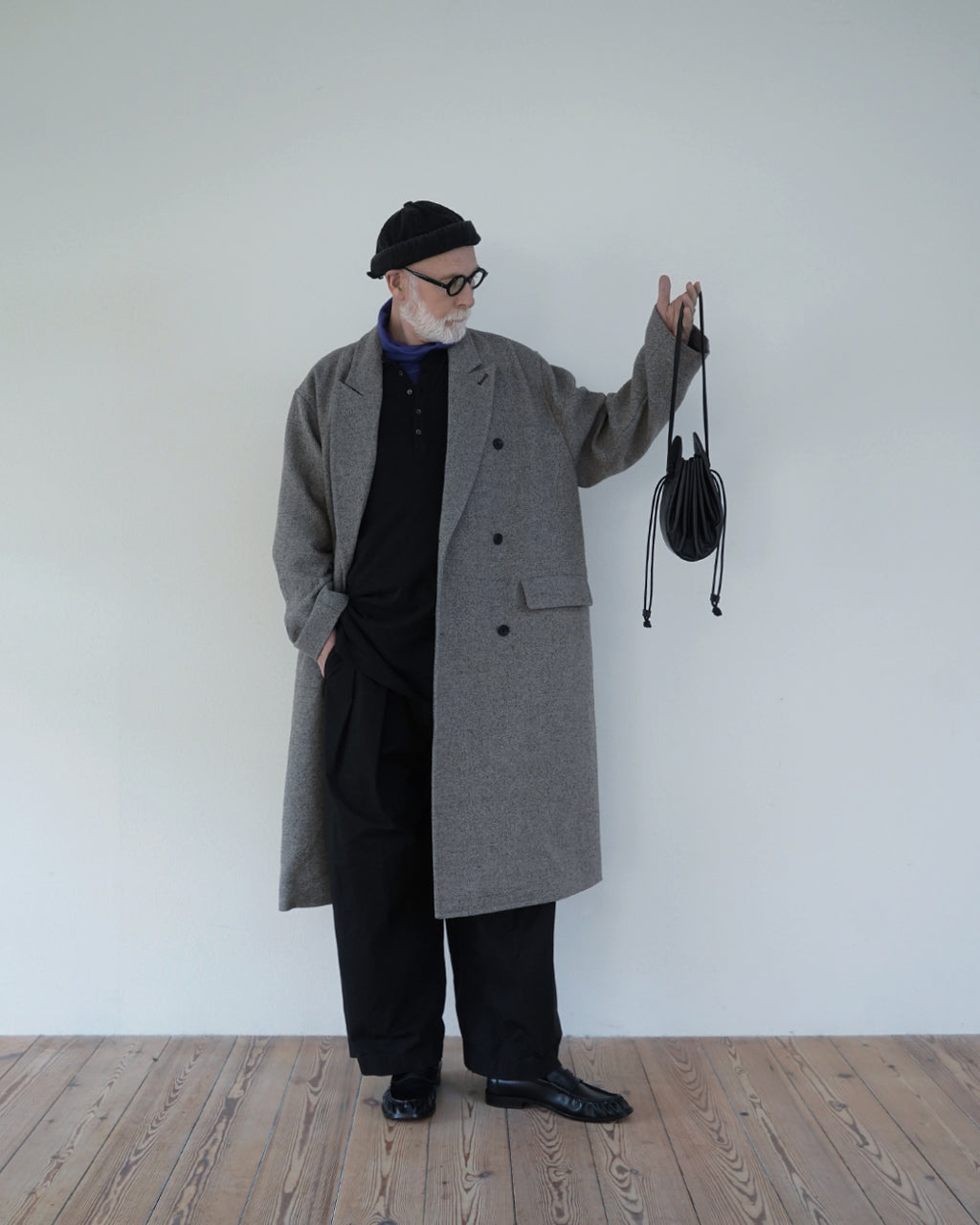 Wool Blend Double-Breasted Long Coat <#greige>