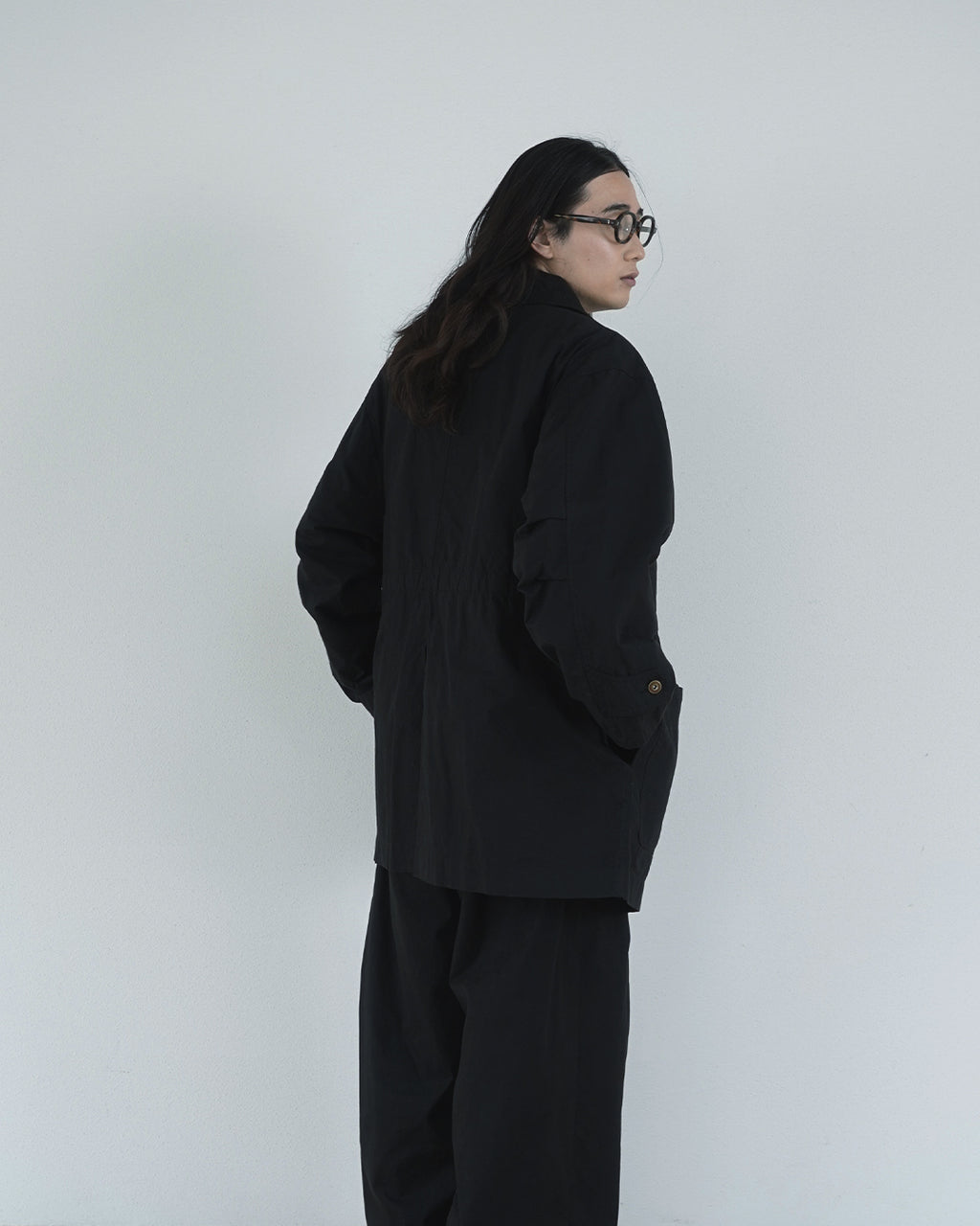Oiled Wax Washed Moleskin 6-pocket Coverall <#black>