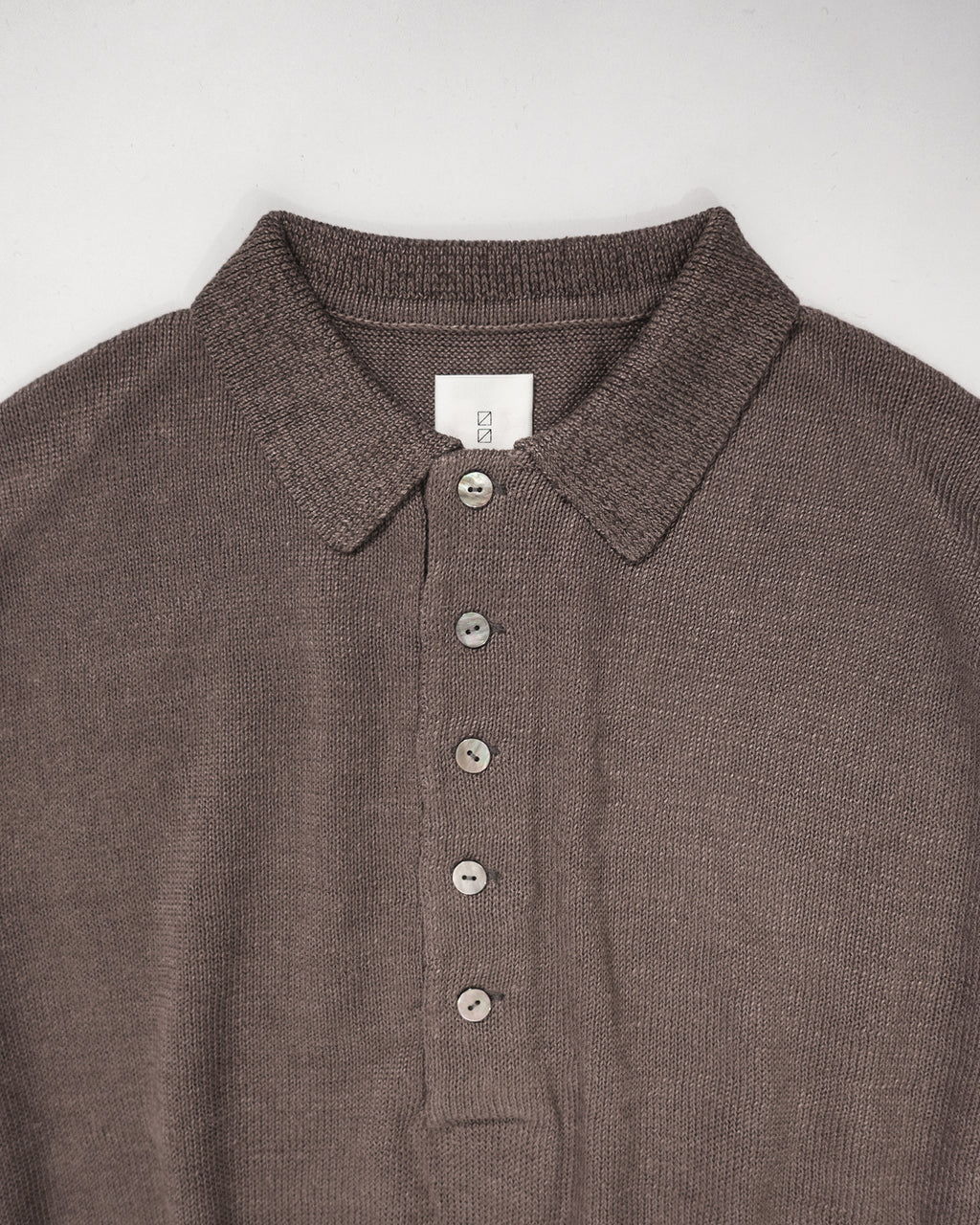 Linen Mid-Gauge Half Sleeve Knit Polo <#brown>