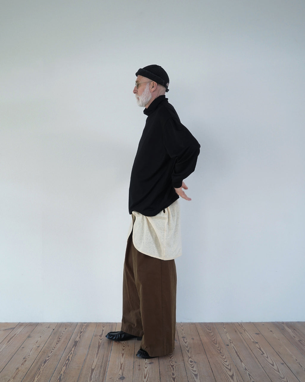 Super100s WOOL Plating Turtleneck L/S Logo TEE <#black>